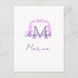 Cartão Postal Monograma tribo da noiva roxo babado borda rosa sp