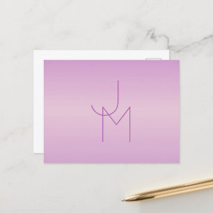 Cartão Postal Monograma Único Sobreposto Rosa Lavanda Suave