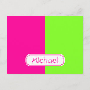 Cartão Postal Monograma Verde Rosa Neon Brin Moderno