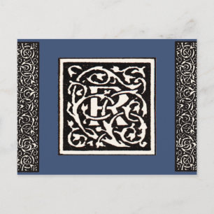 Cartão Postal Monograma Vintage R Art Nouveau 