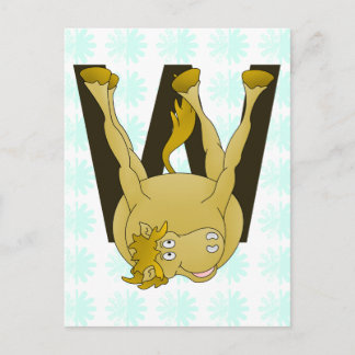 Cartão Postal Monograma W Engraçado Pony Personalizado