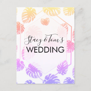 Cartão Postal Monstera Colorida Desenho à Mão Botânica Casamento