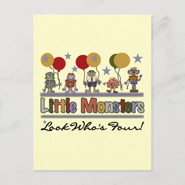 Cartão Postal Monstro 4º Aniversário Camisetas e presentes (Frente)