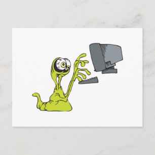 Cartão Postal monstro alienígena blob digitando em computador ve