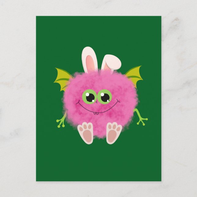 Cartão Postal Monstro coelho rosa fofinho (Frente)
