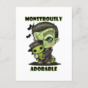 Cartão Postal Monstro de Frankenstein Fofo com pelúcia