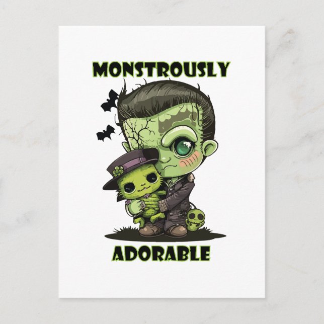 Cartão Postal Monstro de Frankenstein Fofo com pelúcia (Frente)