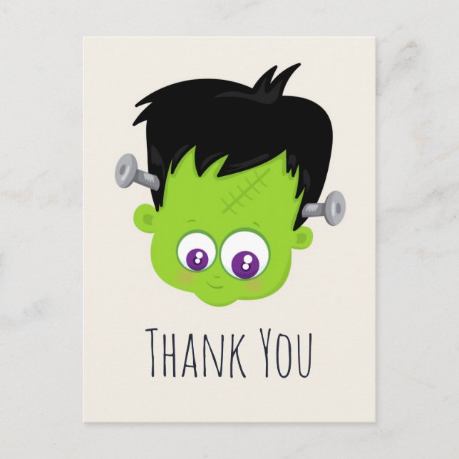 Cartão Postal Monstro de Frankenstein verde fofo rosto Obrigado (Frente)