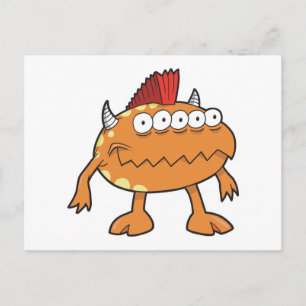 Cartão Postal monstro de topete laranja muitos olhos