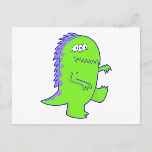 Cartão Postal monstro dinossauro verde de três olhos