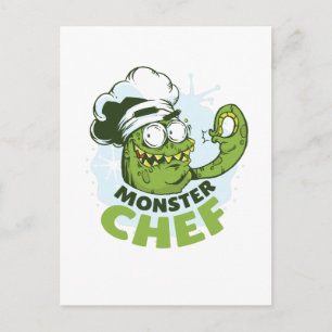 Cartão Postal Monstro Divertido Chef Kraken Polvo Monstro Person