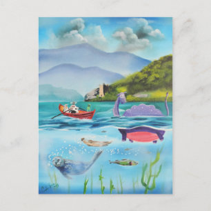 Cartão Postal monstro do lago ness pintura submarina G BRUCE