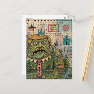 Cartão Postal Monstro do Pântano Mídia Mista Colagem Divertida