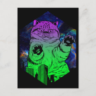 Cartão Postal Monstro Gigante Ataques Catzilla Cat Skyline