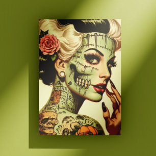 Cartão Postal Monstro retrô Pin-up