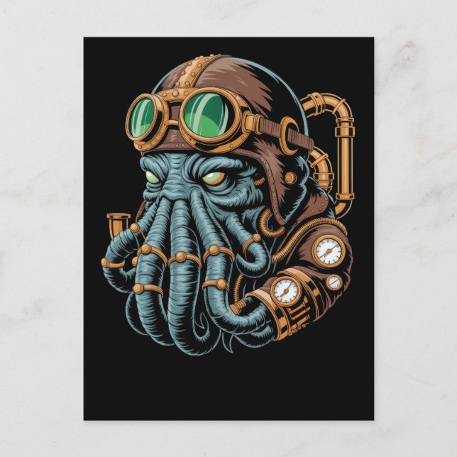 Cartão Postal monstro steampunk Cthulhu (Frente)
