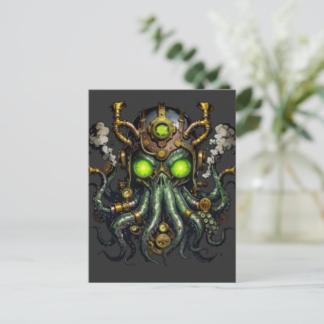 Cartão Postal monstro Steampunk Cthulhu (Em pé/Frente)