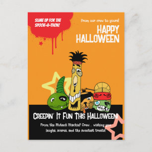 Cartão Postal Monstros Divertidos Zumbis Halloween Desenho Anima