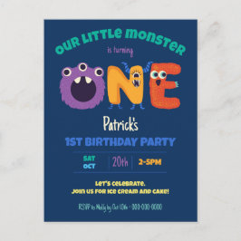 Cartão Postal Monstros do Alfabeto 1º Aniversário Nosso Pequeno 