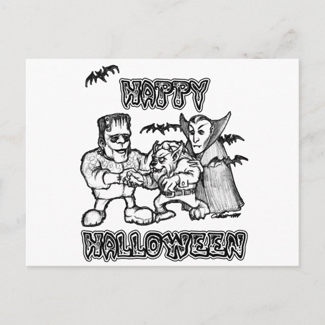Cartão Postal Monstros Engraçados - Halloween (Frente)