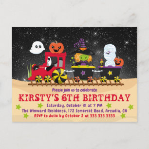 Cartão Postal Monstros Fofos de Halloween Trem Aniversário
