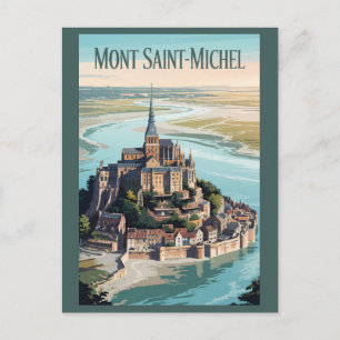 Cartão Postal Mont-Saint-Michel França Ilustração Arte Viagem