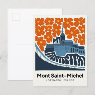 Cartão Postal Mont Santo Michel France viagem floral