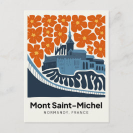 Cartão Postal Mont Santo Michel France viagem floral