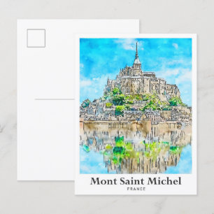 Cartão Postal Mont Santo Michel France Viagem Watercolor Art
