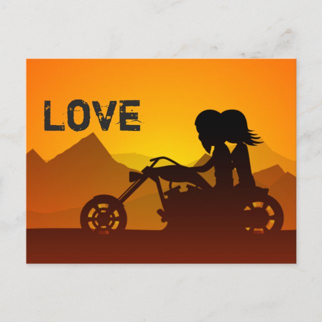 Cartão Postal Montanha do Casal de motocicleta LOVE (Frente)