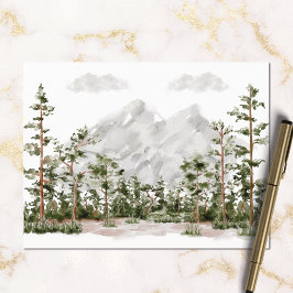 Cartão Postal Montanha e Floresta de Aquarela
