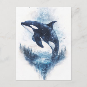 Cartão Postal Montanha Florestal da Baleia Orca Estrelada