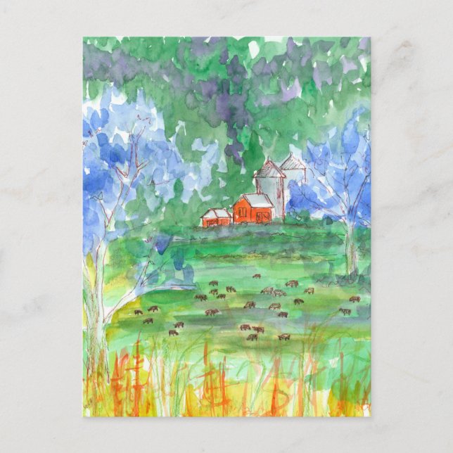 Cartão Postal Montanha Paisagem Vacas Vermelhas, nós nos movemos (Frente)