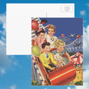 Cartão Postal Montanha-Russa de Criança com Balões