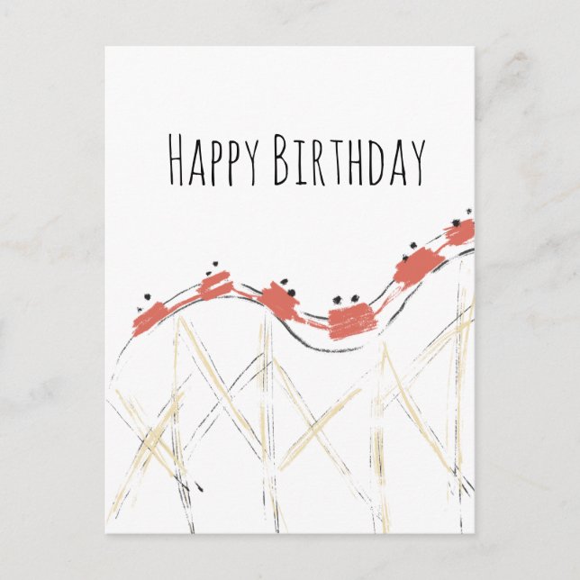 Cartão Postal Montanha-russa Desenhada à Mão de Aniversário (Frente)