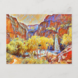 Cartão Postal Montanhas Árvores Pintagem de Abstrato de cascata