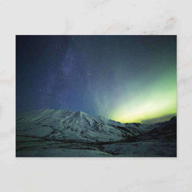 Cartão Postal Montanhas | Aurora Borealis e Via Látea do Alasca (Frente)