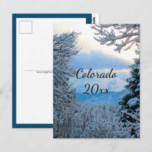 Cartão Postal Montanhas Colorado Snowy enquadradas por Pine Tree