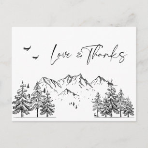 Cartão Postal Montanhas Desenhadas à Mão Floresta Obrigado