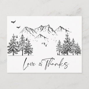 Cartão Postal Montanhas Desenhadas à Mão Floresta Obrigado