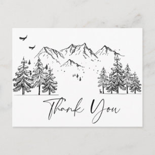 Cartão Postal Montanhas Desenhadas à Mão Floresta Obrigado