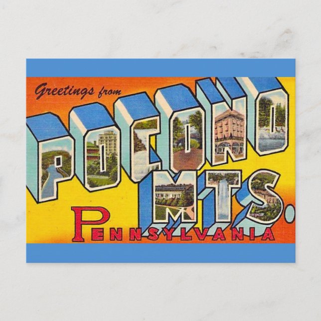 Cartão Postal Montanhas Pocono Vintage  (Frente)