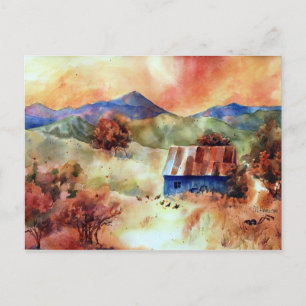 Cartão Postal Montanhas Rochosas Fazenda de Aquarela