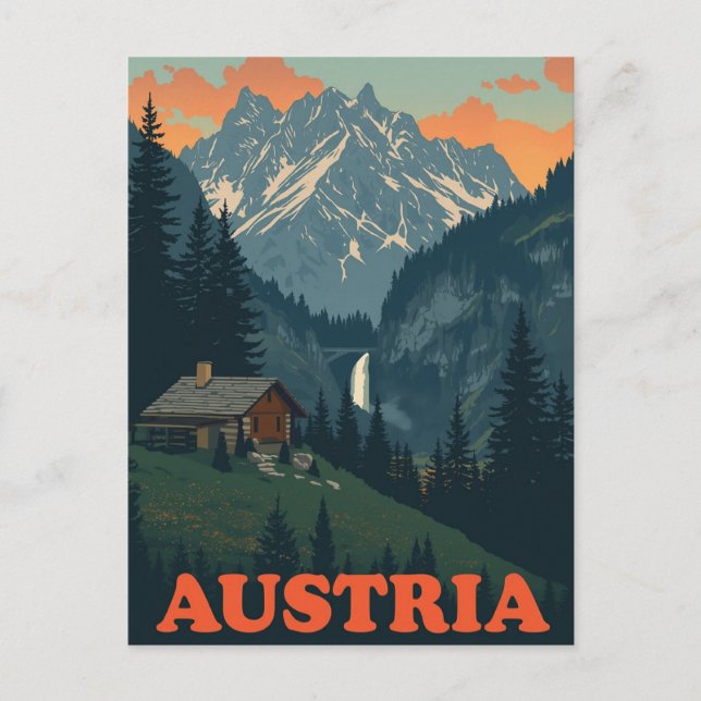 Cartão Postal Montanhas Vintage Austria Alps (Frente)