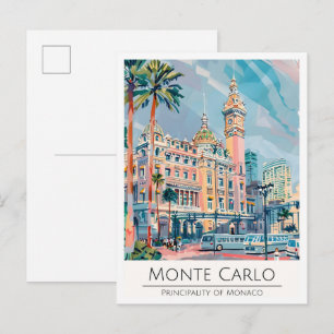 Cartão Postal Monte Carlo Mônaco Arte Ilustração Viagem
