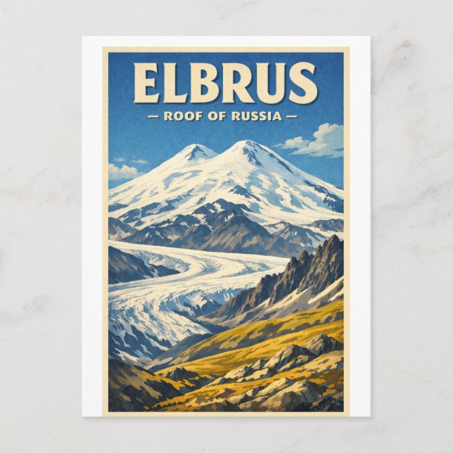 Cartão Postal Monte Elbrus, Rússia, em um clássico retrô (Frente)