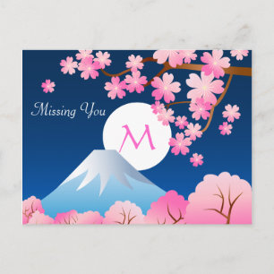 Cartão Postal Monte Fuji Cherry Blossoms Primavera Japão Night S