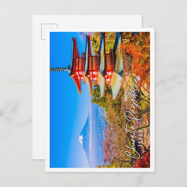 Cartão Postal Monte Fuji com Chureito Pagoda no Japão (Frente/Verso)