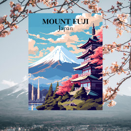 Cartão Postal Monte Fuji, Ilustração de Viagem do Japão