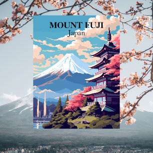 Cartão Postal Monte Fuji, Ilustração de Viagem do Japão